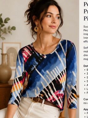Peck & Peck Multicolor Abstract Long Sleeve Top